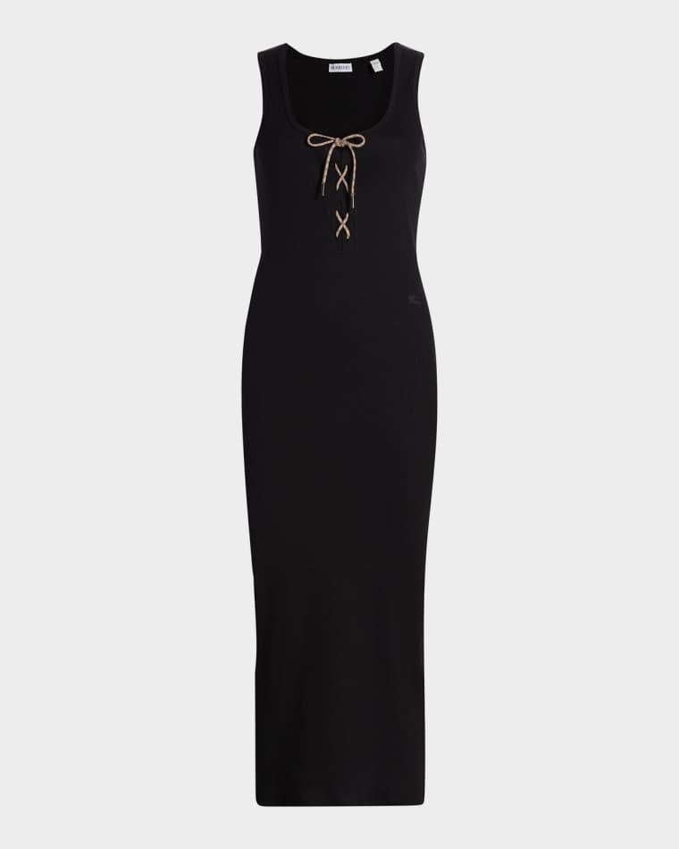 Carlotta Lace-Up Sleeveless Rib Midi Dress by BURBERRY