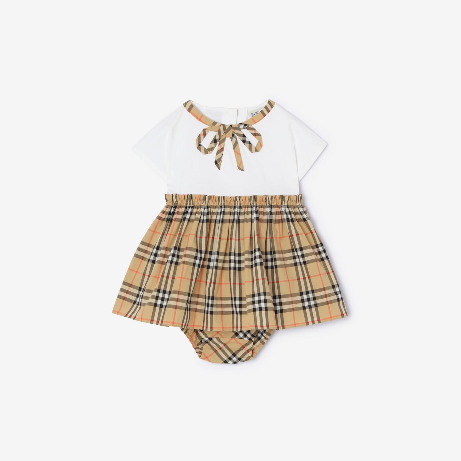 Check Bow Cotton Dress with Bloomers by BURBERRY