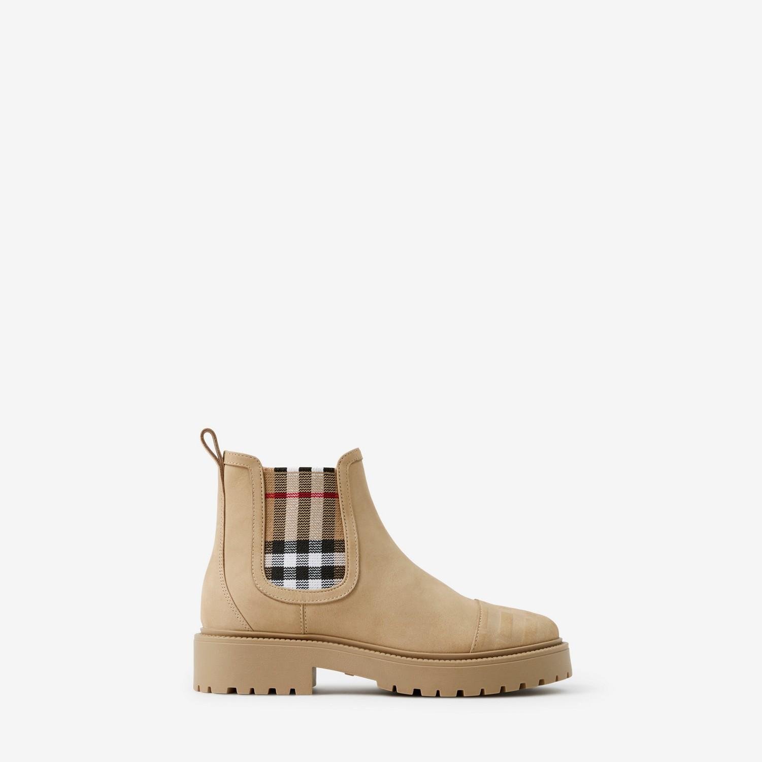 Check Detail Nubuck Chelsea Boots by BURBERRY