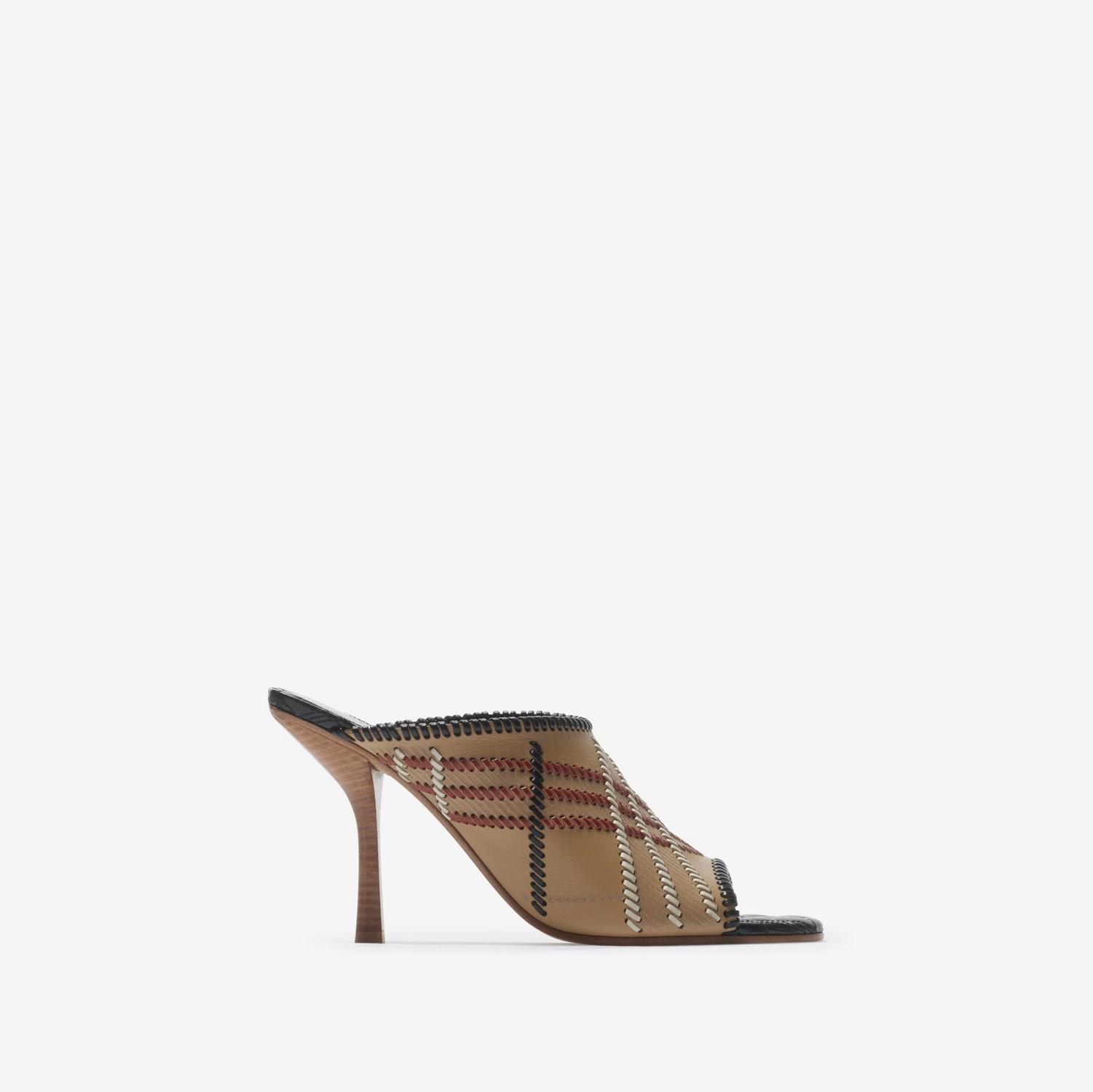 Check Leather Cabana Mules by BURBERRY