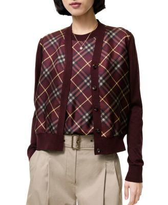 Check Panel Wool Silk Cardigan by BURBERRY