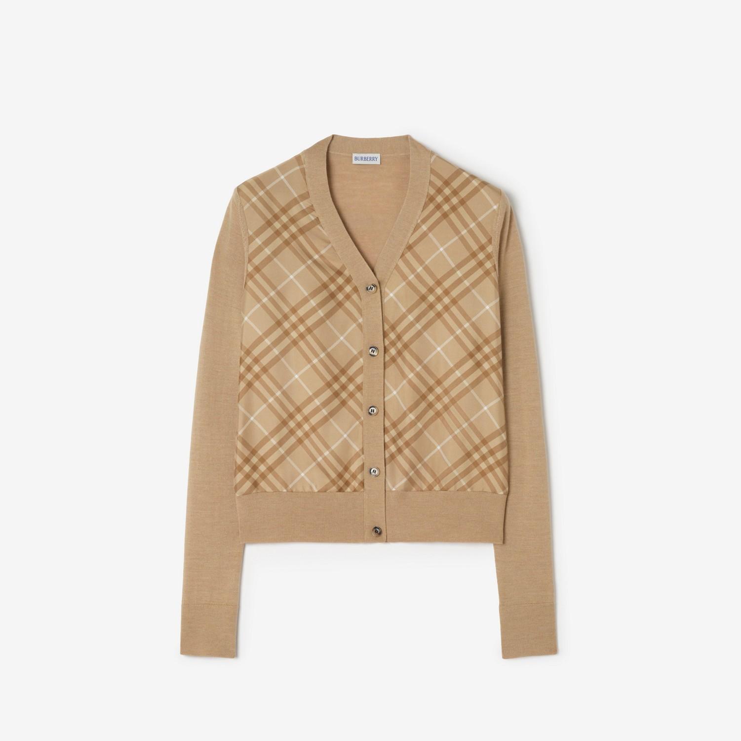 Check Panel Wool Silk Cardigan by BURBERRY