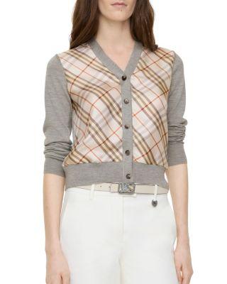 Check Panel Wool Silk Cardigan by BURBERRY
