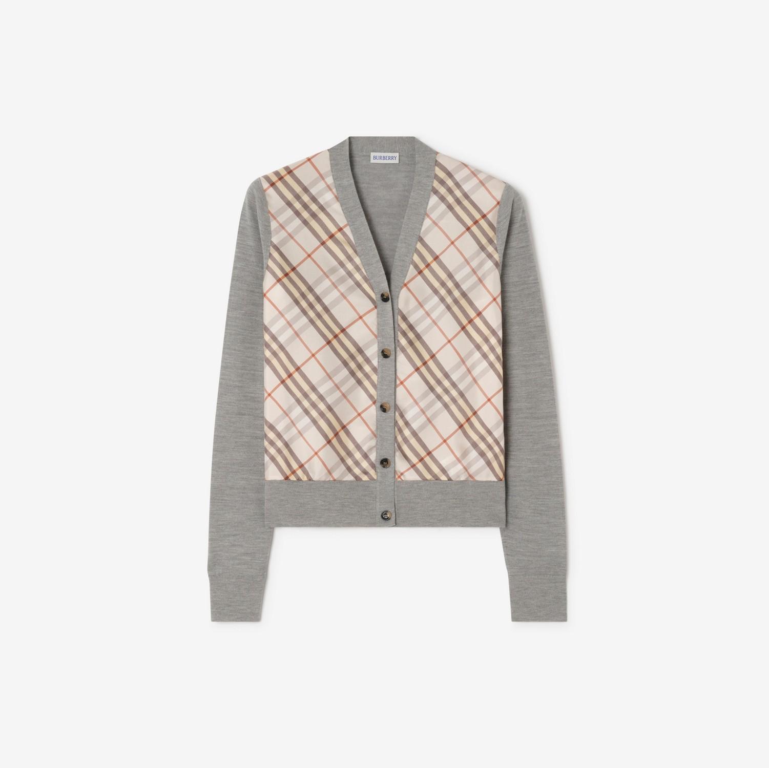 Check Panel Wool Silk Cardigan by BURBERRY