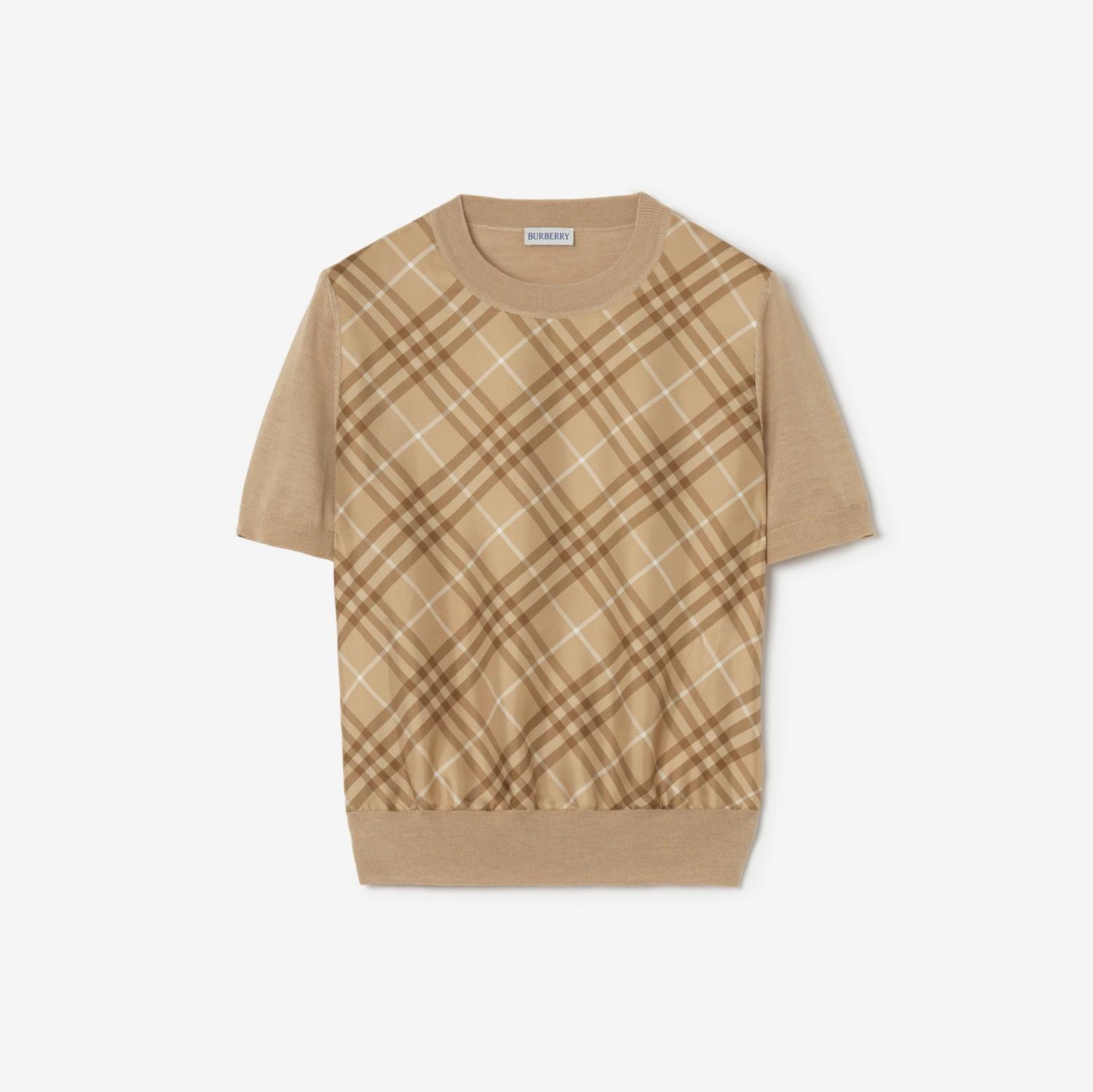 Check Panel Wool Silk T-shirt by BURBERRY