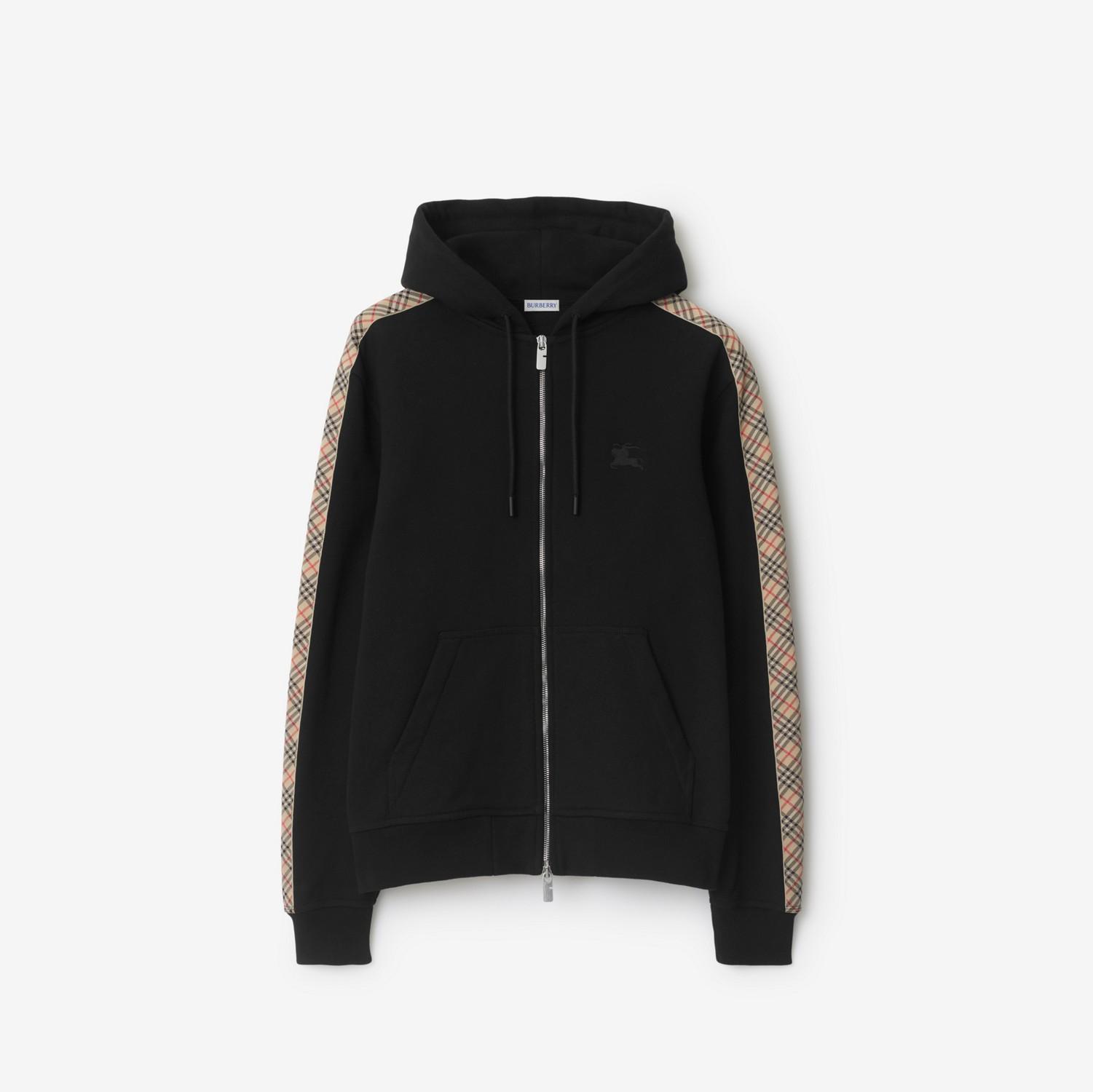 Check Trim Cotton Zip Hoodie by BURBERRY