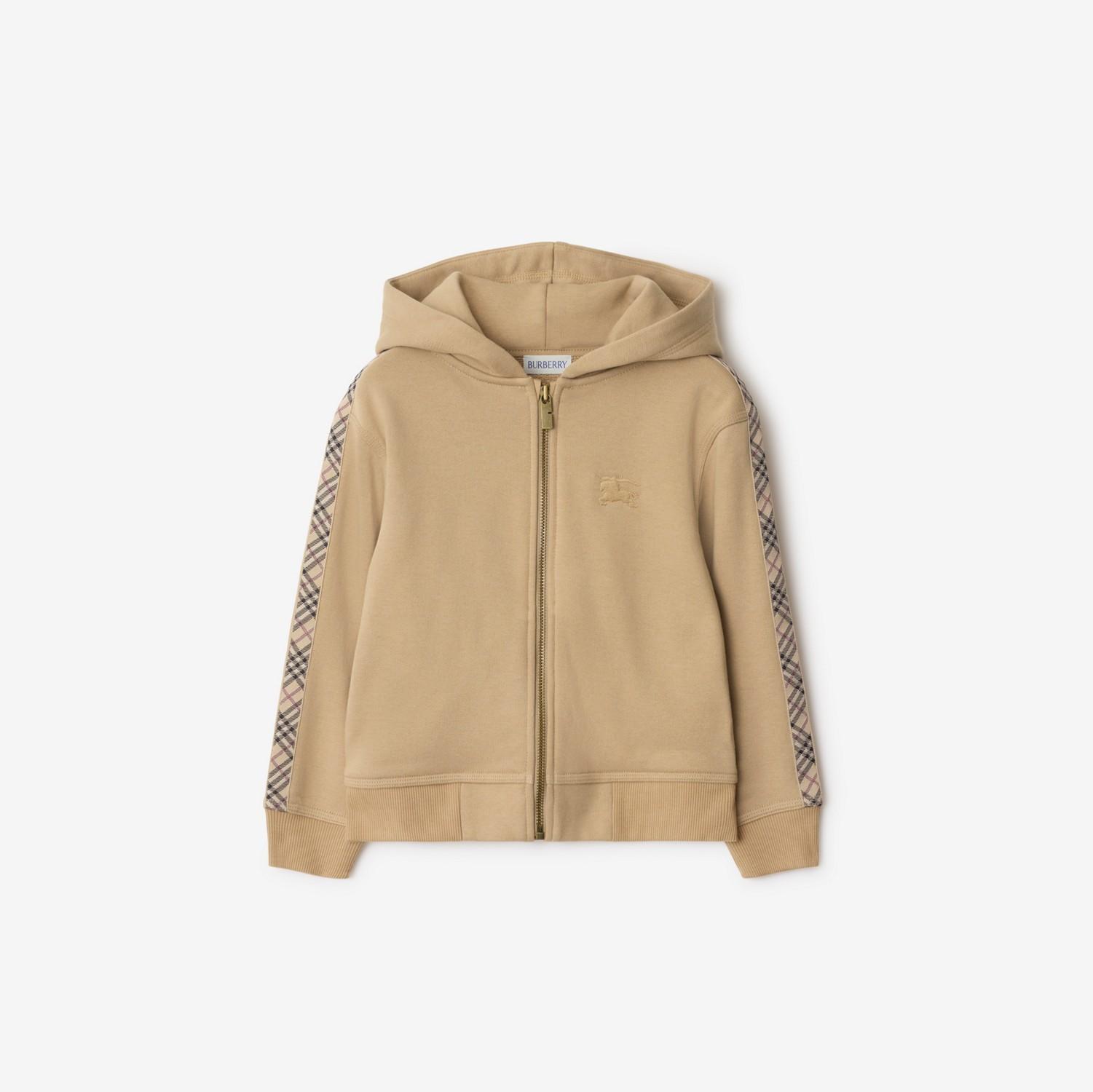 Check Trim Cotton Zip Hoodie by BURBERRY