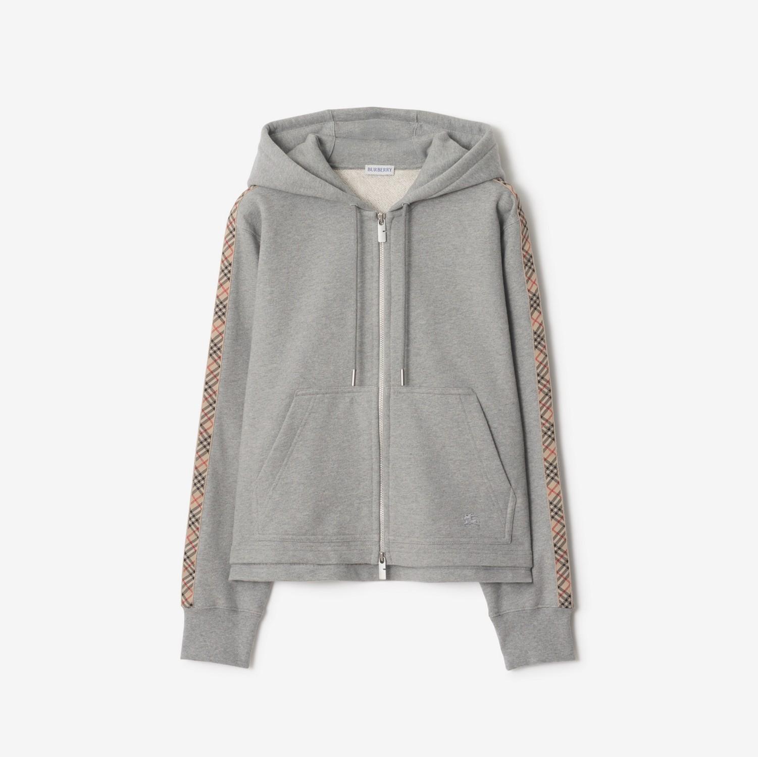 Check Trim Cotton Zip Hoodie by BURBERRY