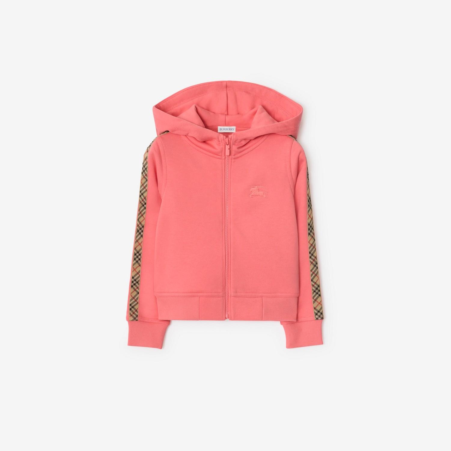 Check Trim Cotton Zip Hoodie by BURBERRY