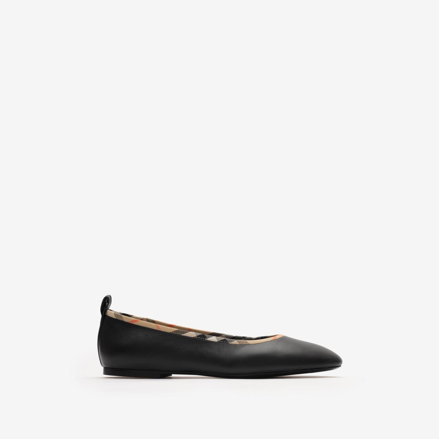 Check Trim Leather Robin Ballerinas by BURBERRY