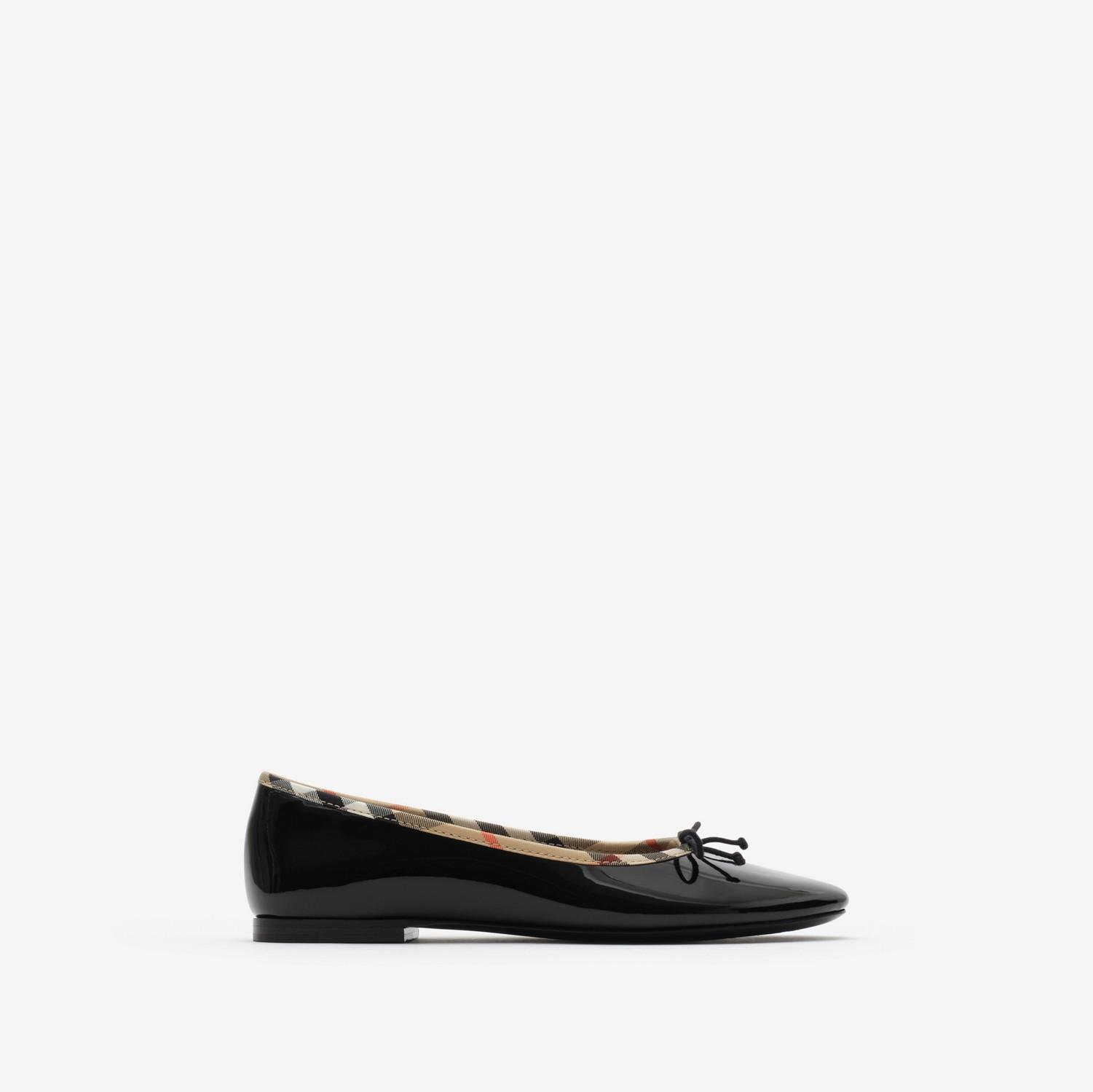 Check Trim Patent Ballerinas by BURBERRY