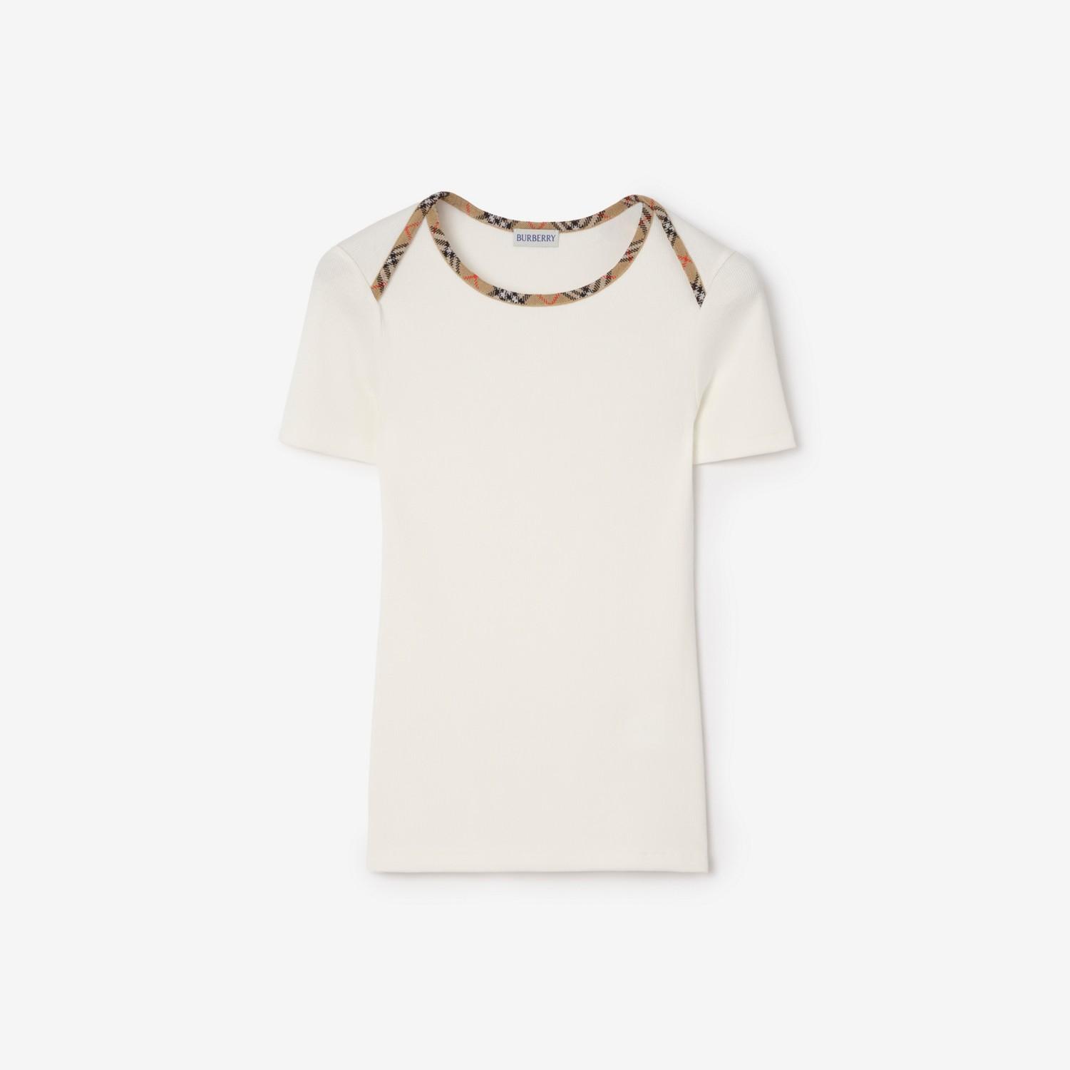 Check Trim Stretch Cotton T-shirt by BURBERRY