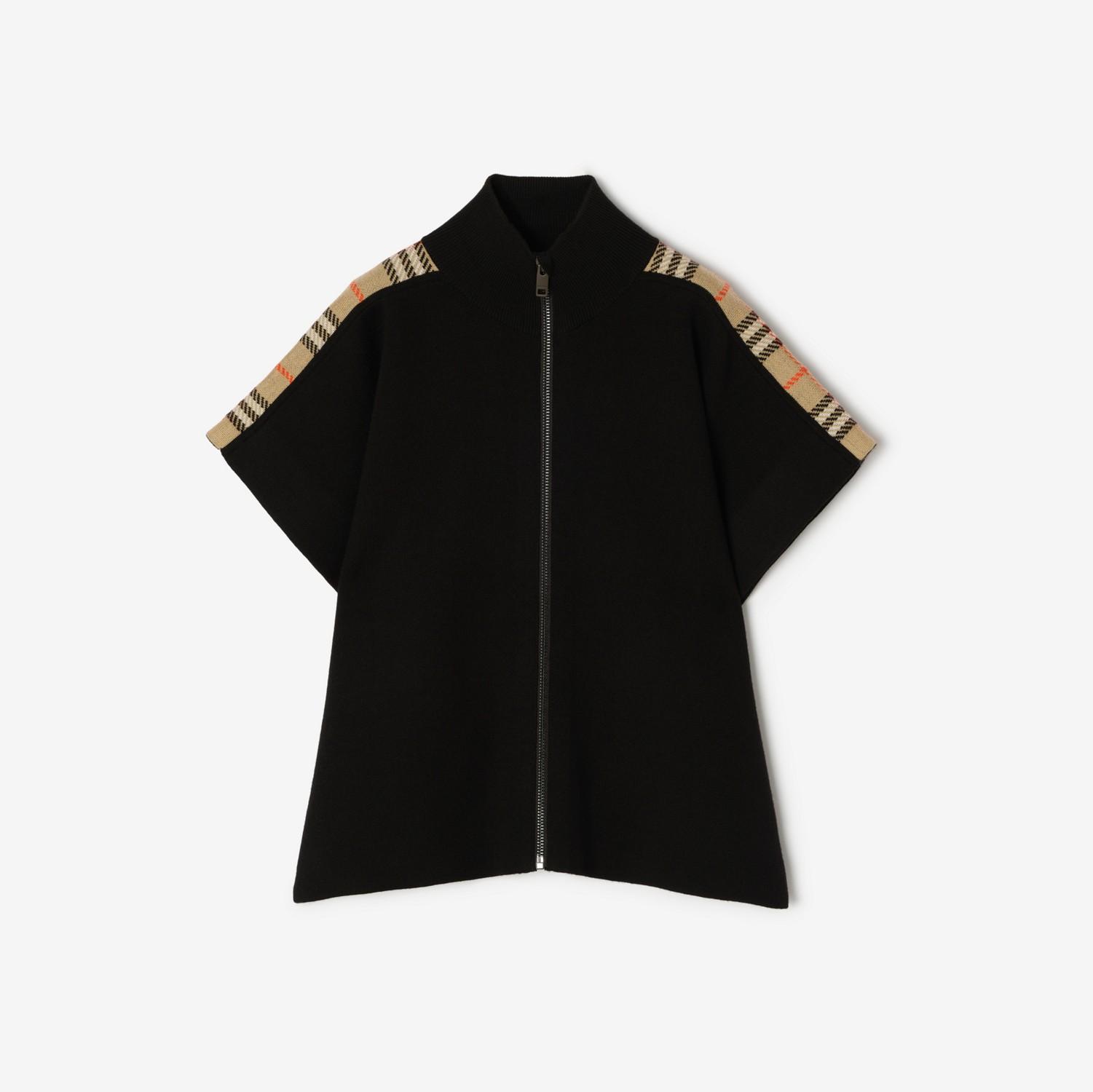 Check Trim Wool Cape by BURBERRY