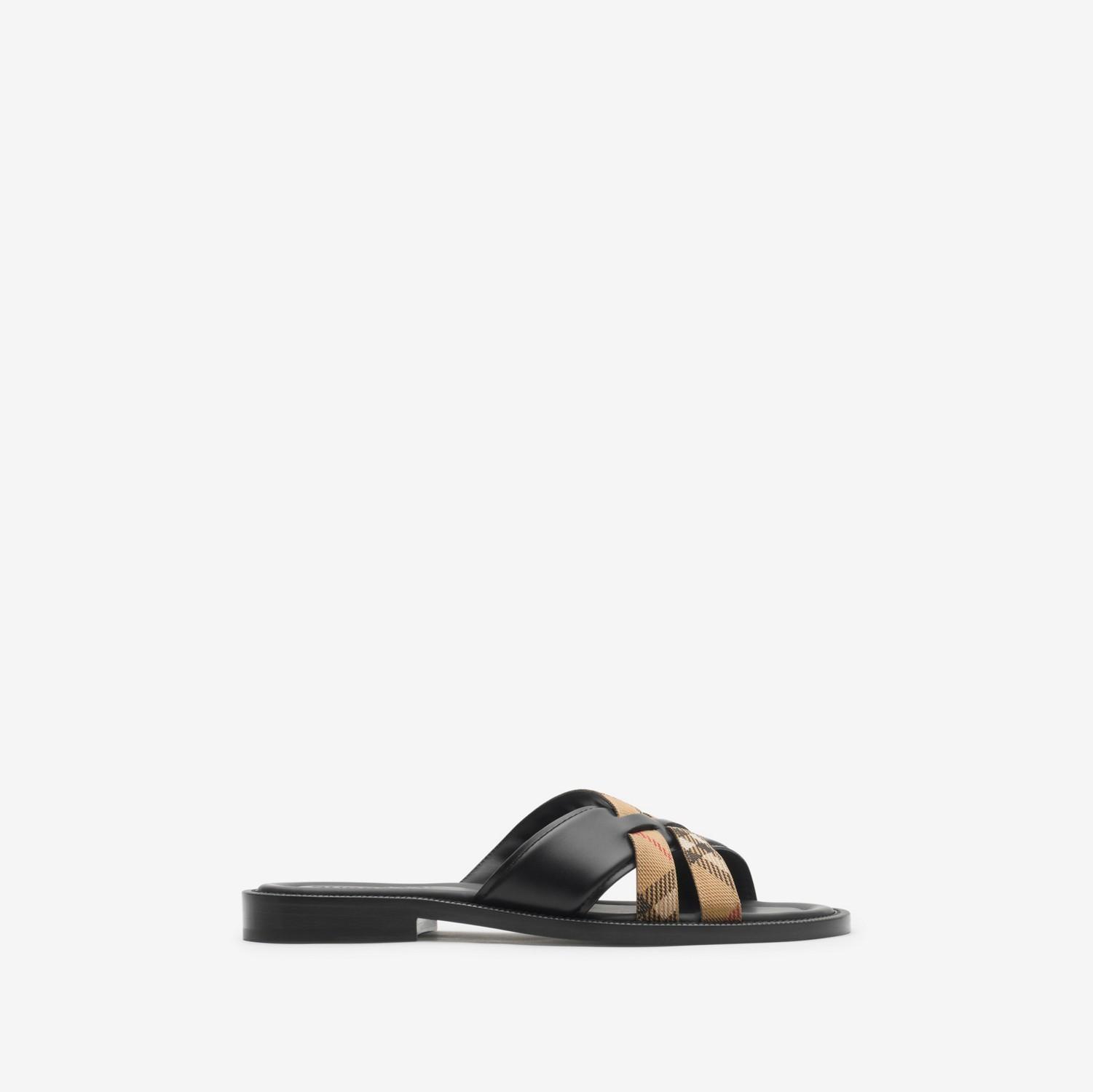 Check and Leather Drift Sandals​ by BURBERRY