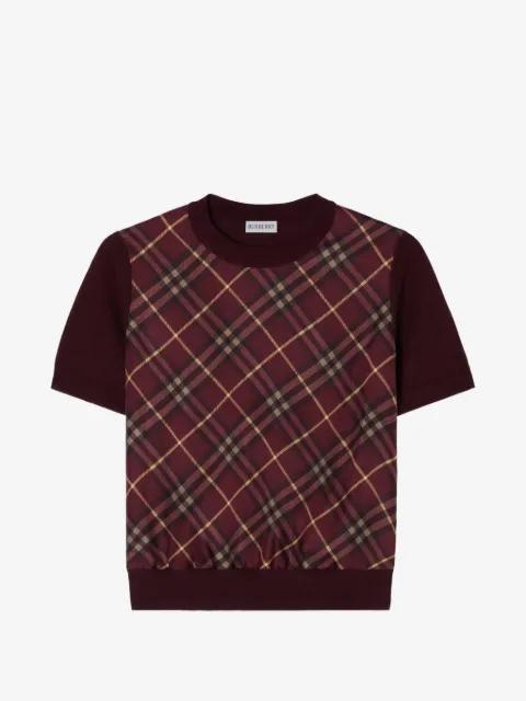 Check-panel wool silk T-shirt by BURBERRY