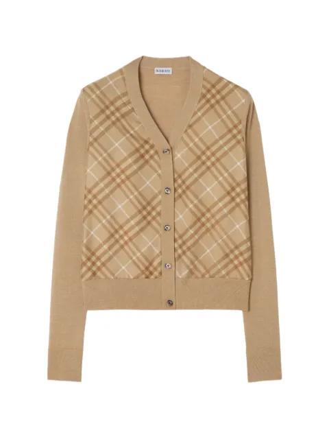 Check panel wool silk cardigan by BURBERRY