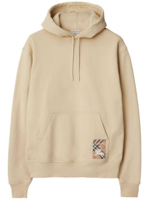 Check-patch cotton hoodie by BURBERRY
