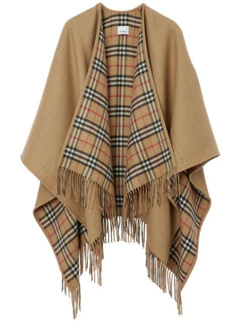 Check-pattern reversible wool cape by BURBERRY