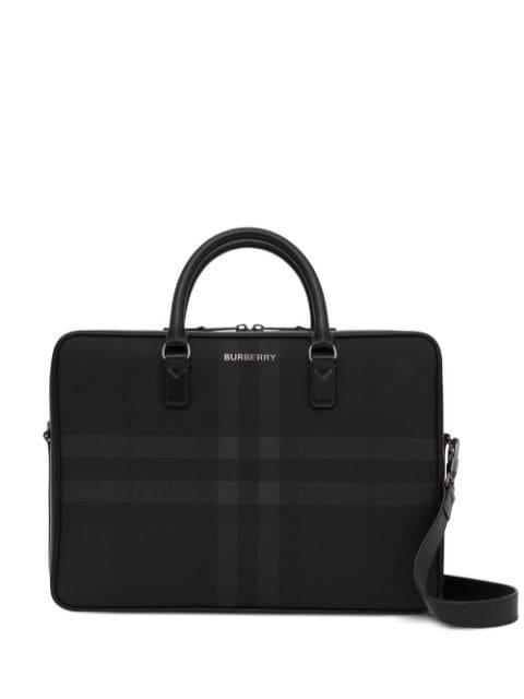 Check-print leather briefcase by BURBERRY