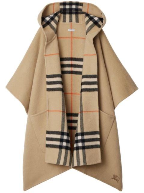 Check reversible hoodied cape by BURBERRY