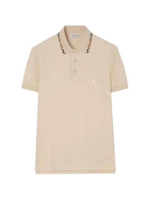 Check trim cotton polo shirt by BURBERRY