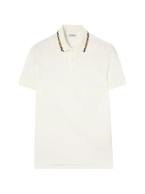 Check-trim cotton polo shirt by BURBERRY