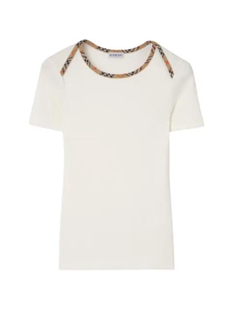 Check trim stretch cotton T-shirt by BURBERRY