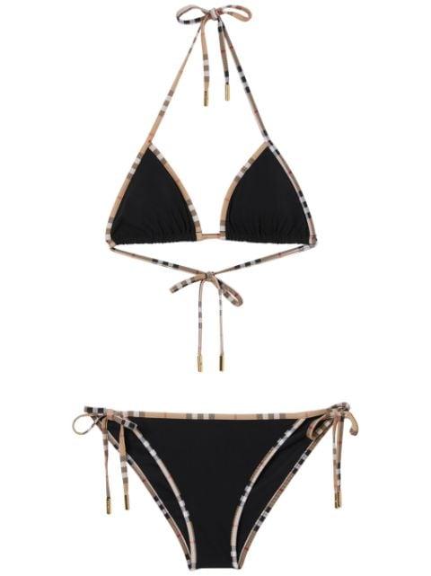 Check-trim triangle bikini by BURBERRY