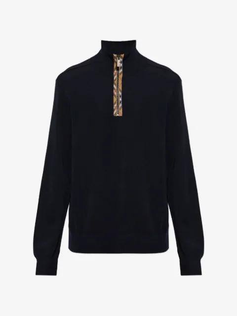 Check trim wool half-zip sweater by BURBERRY