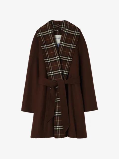 Check trim wool wrap coat by BURBERRY