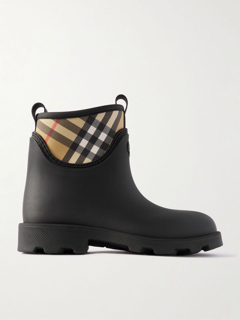 Checked Twill-Trimmed Rubber Rain Boots by BURBERRY