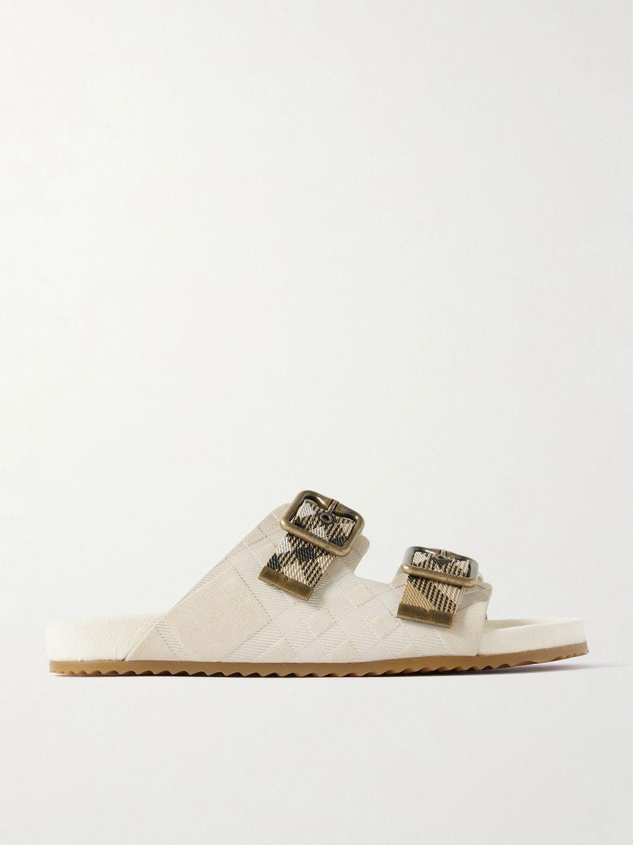 Checked canvas jacquard-trimmed suede sandals by BURBERRY
