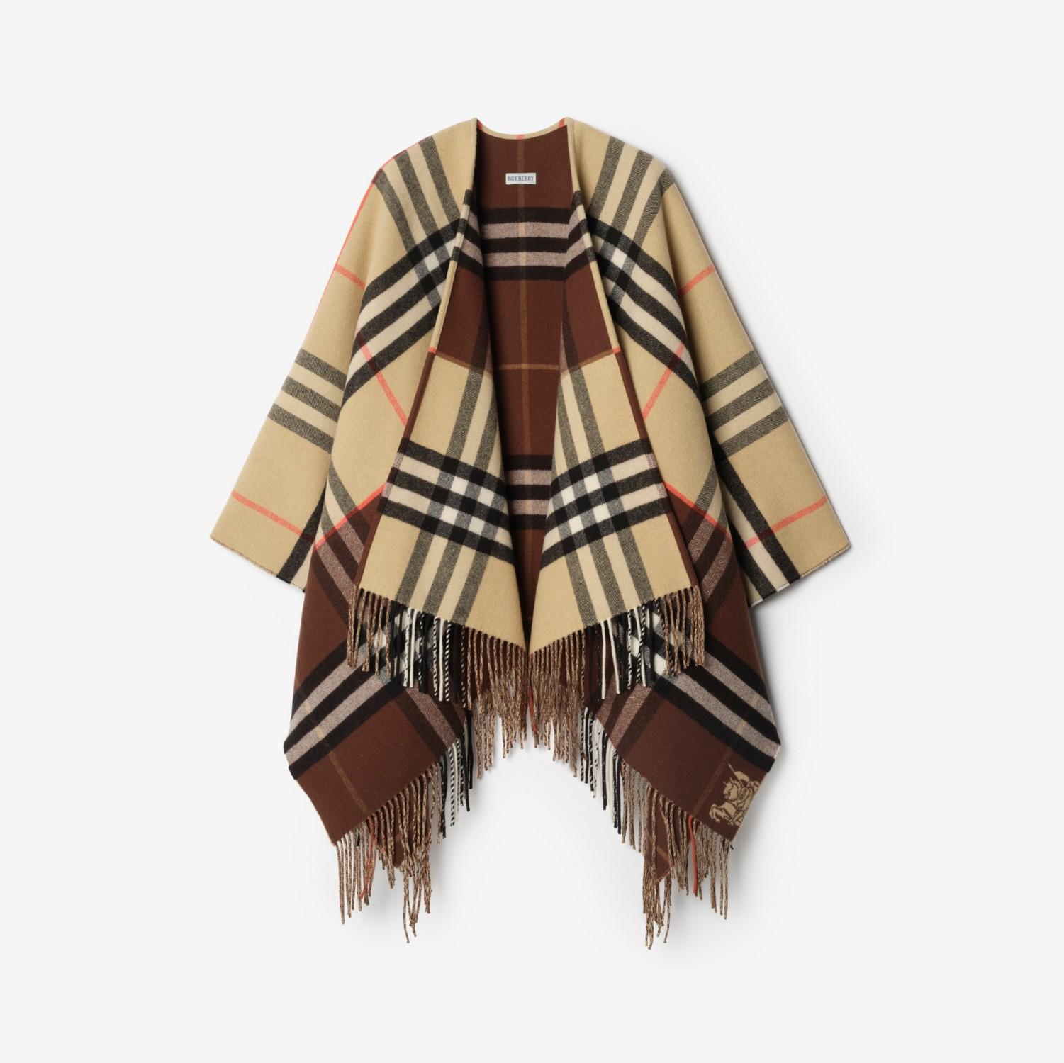 Contrast Check Cashmere Wool Cape by BURBERRY