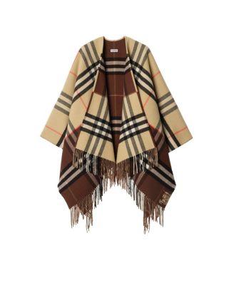 Contrast Check Cashmere Wool Cape by BURBERRY