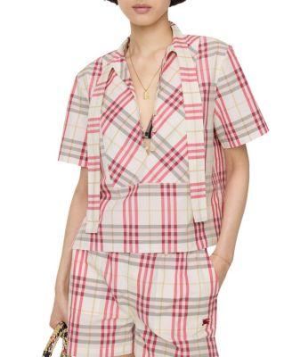 Cropped Check Cotton Scarf Blouse by BURBERRY