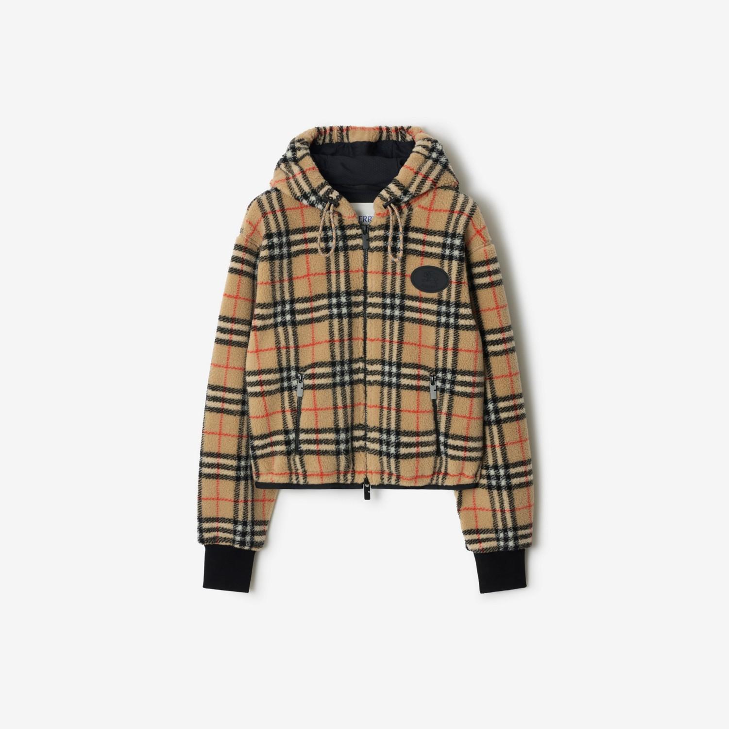 Cropped Check Fleece Hooded Jacket by BURBERRY