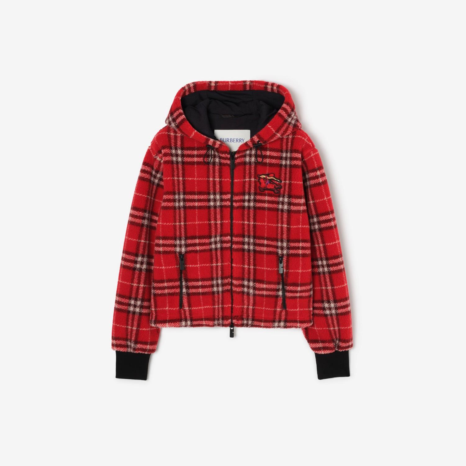Cropped Check Fleece Hooded Jacket by BURBERRY
