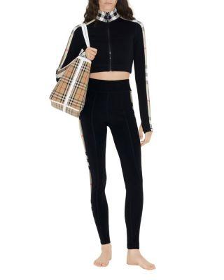 Cropped Check Trim Stretch Jersey Zip Top by BURBERRY