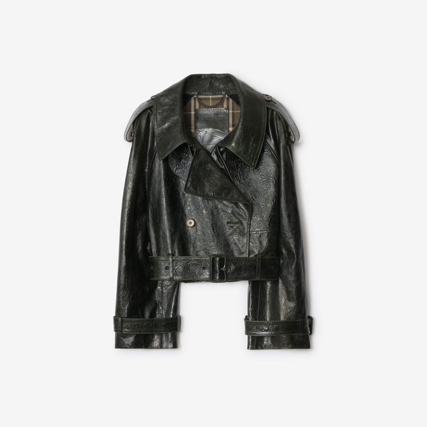 Cropped Embossed Leather Trench Jacket by BURBERRY