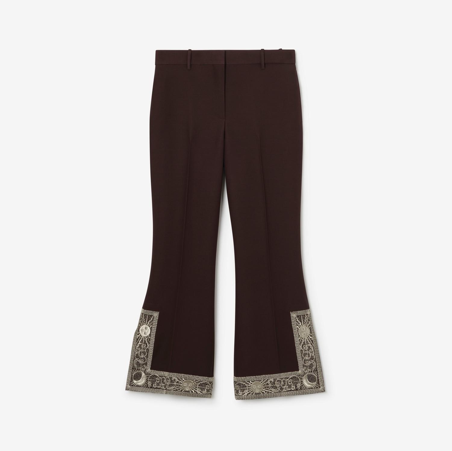 Cropped Embroidered Wool Silk Flared Trousers by BURBERRY