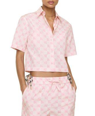 Cropped Knight Checkerboard  Cotton Shirt by BURBERRY