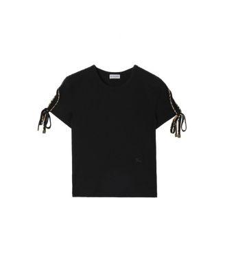 Cropped Tie-sleeve Cotton T-shirt by BURBERRY