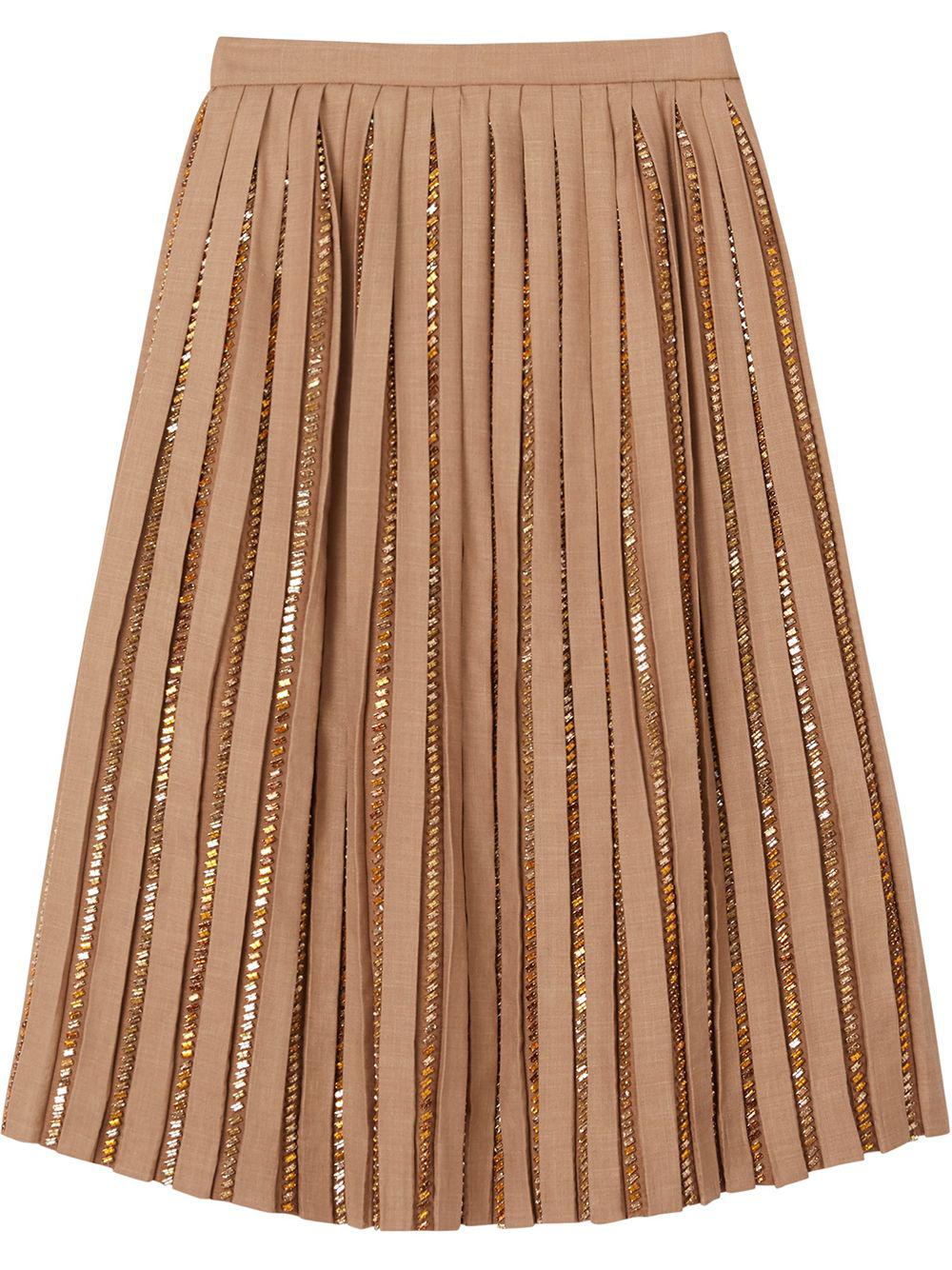 Crystal Detail Plissé Soleil Wool Silk Blend Skirt by BURBERRY