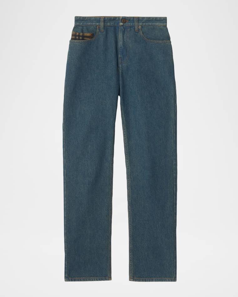 Dalia Check Pocket Straight-Leg Denim Pants by BURBERRY