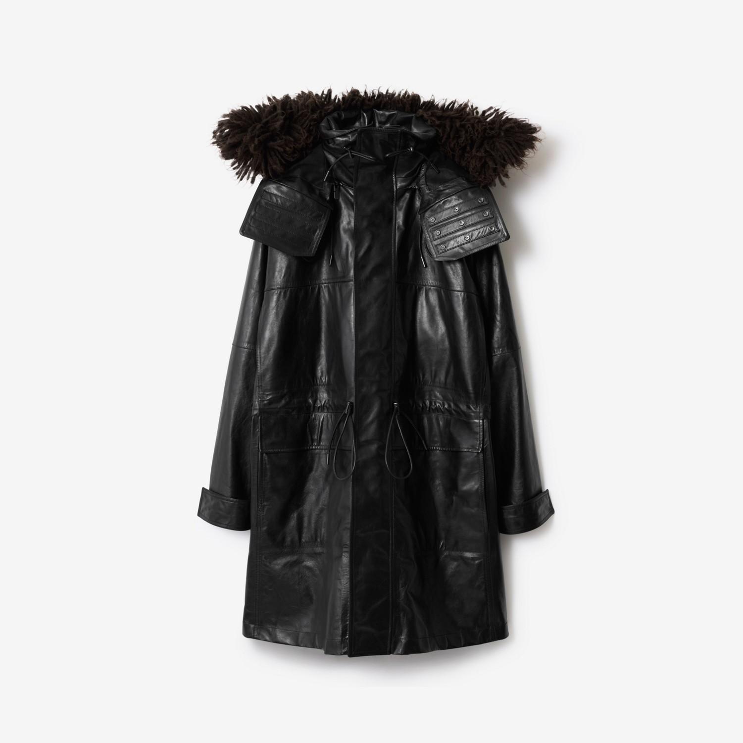 Detachable Fringed Trim Leather Parka by BURBERRY