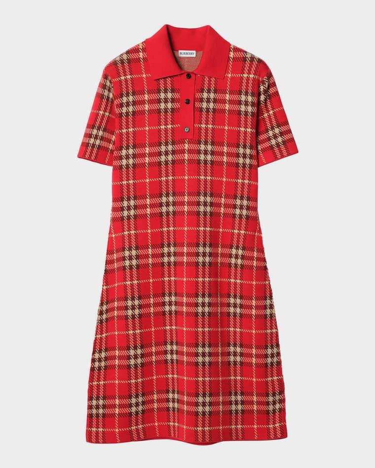 Dina Check Wool-Blend Mini Polo Dress by BURBERRY