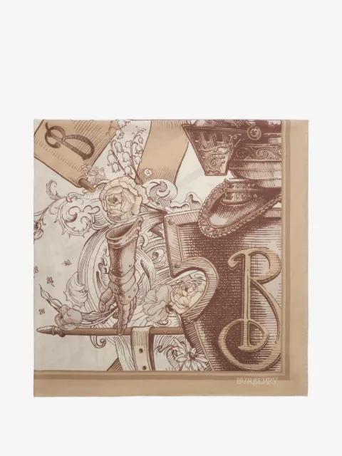 Etched Knight cashmere silk scarf by BURBERRY