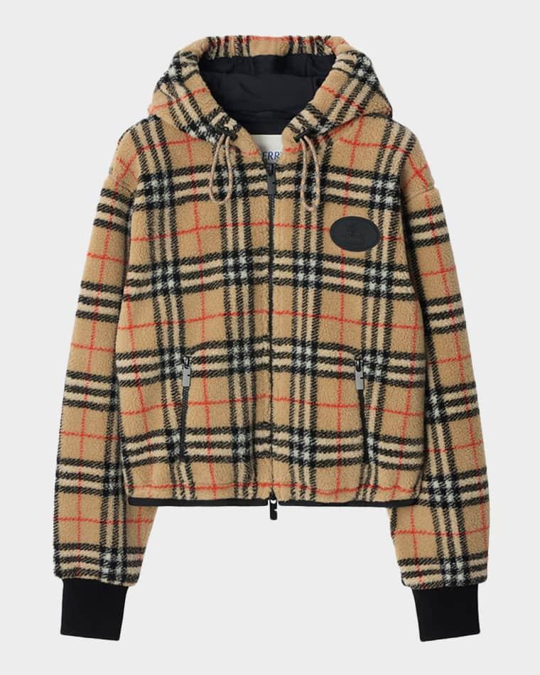 Fiona Check Teddy Fleece Zip Hoodie by BURBERRY