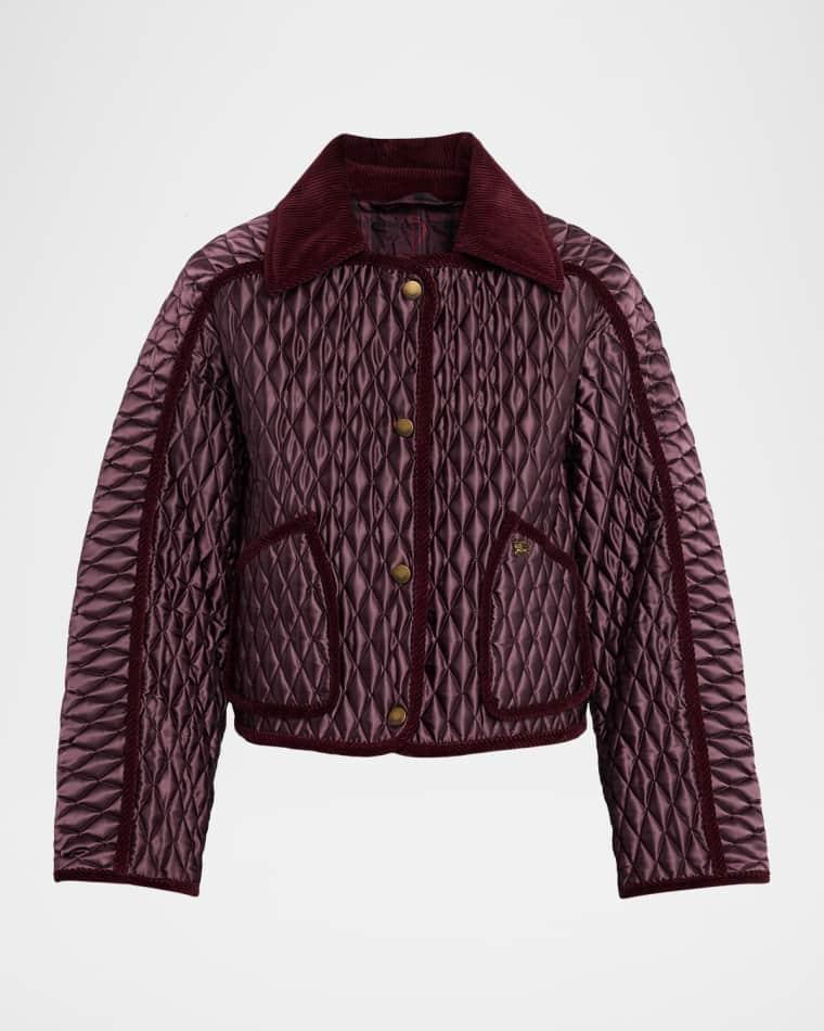 Floriston Corduroy-Trim Quilted Barn Jacket by BURBERRY