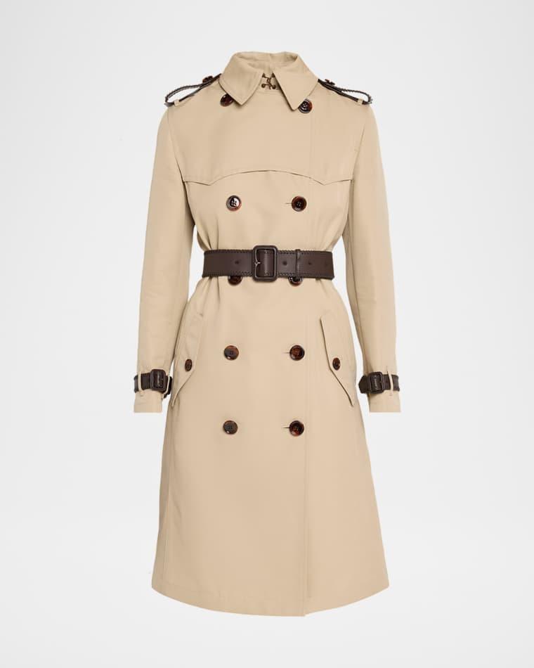 Foxfield Leather-Trim Double-Breasted Trench Coat by BURBERRY